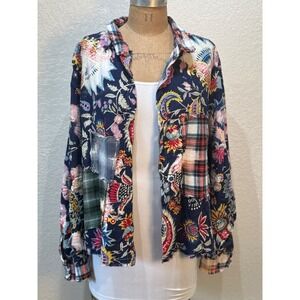 A Rare Bird Women OS Floral Reversible Plaid Patchwork Hi-Low Jacket NWT